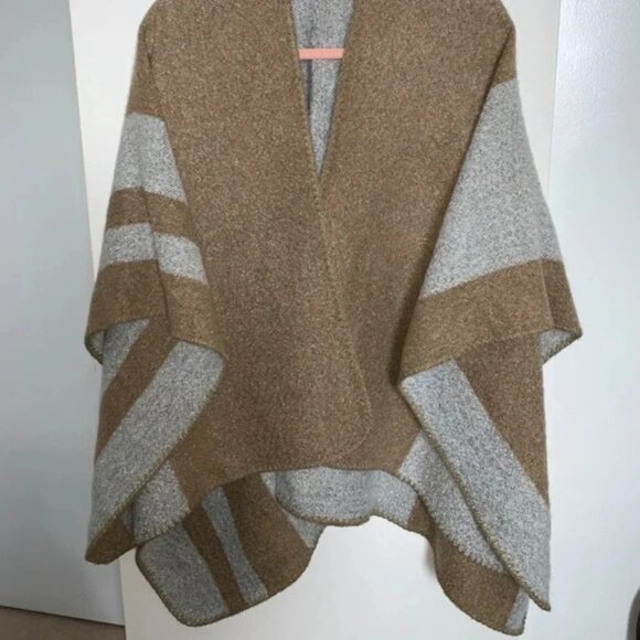 Women's Blanket Shawl Wrap Poncho Open Front Cape Brown Grey Fall Neutral - Picture 7 of 16